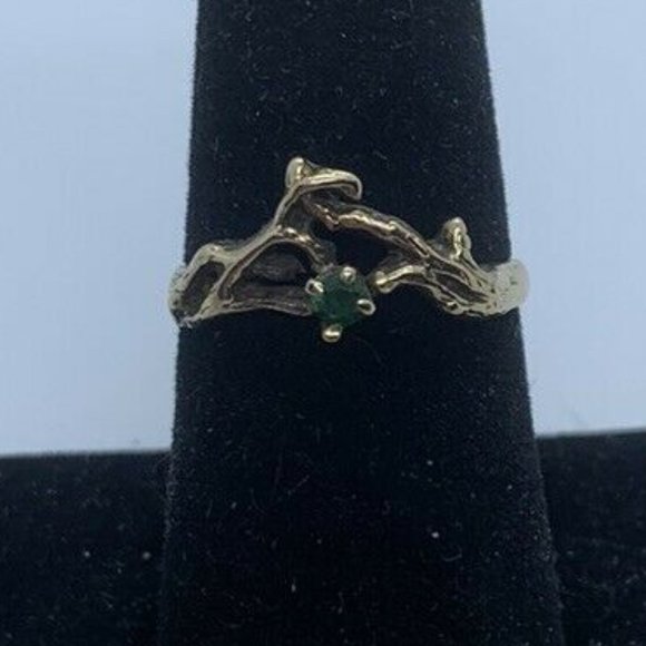 Source Unknown Jewelry - Vintage 14K Yellow Gold Ring W/Green Emerald Wrapped Branch Design Size 7